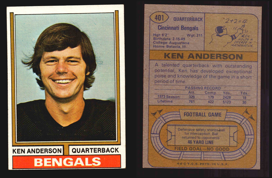 1974 Topps Football Trading Card You Pick Singles #1-#528 G/VG/EX #	401	Ken Anderson  - TvMovieCards.com