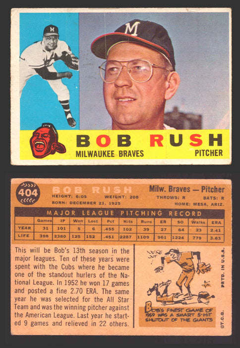 1960 Topps Baseball Trading Card You Pick Singles #250-#572 VG/EX 404 - Bob Rush  - TvMovieCards.com
