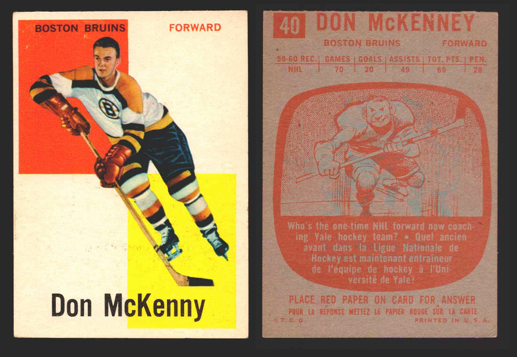 1960-61 Topps Hockey NHL Trading Card You Pick Single Cards #1 - 66 EX/NM 40 Don McKenney  - TvMovieCards.com