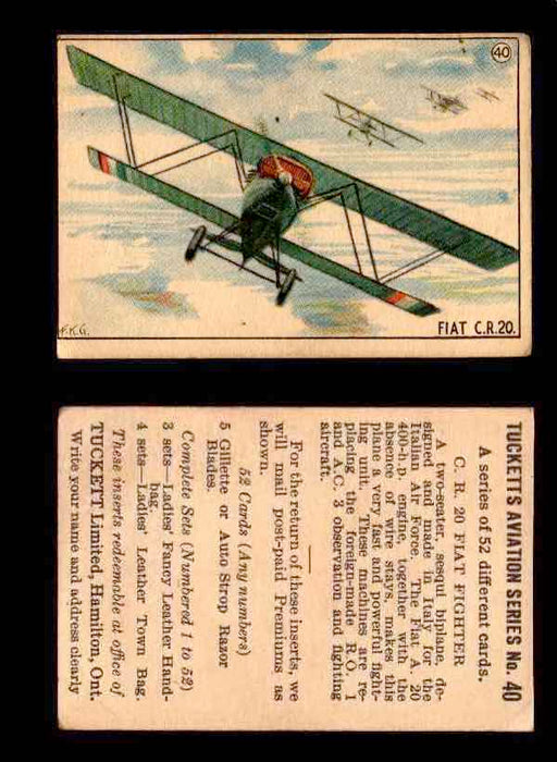 1929 Tucketts Aviation Series 1 Vintage Trading Cards You Pick Singles #1-52 #40 C.R. 20 Fiat Fighter  - TvMovieCards.com
