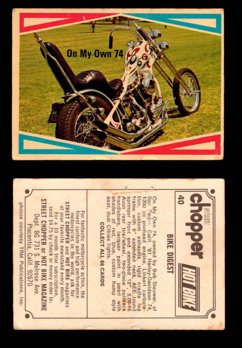 1972 Donruss Choppers & Hot Bikes Vintage Trading Card You Pick Singles #1-66 #40   On My Own 74 (pin holes)  - TvMovieCards.com