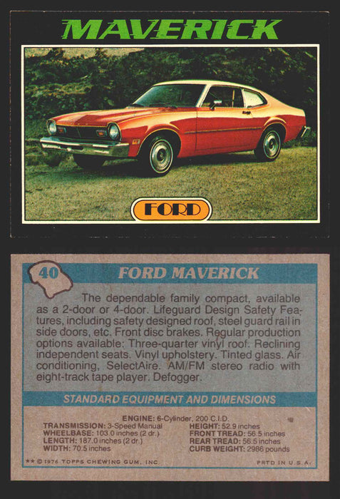 1976 Autos of 1977 Vintage Trading Cards You Pick Singles #1-99 Topps 40   Ford Maverick  - TvMovieCards.com