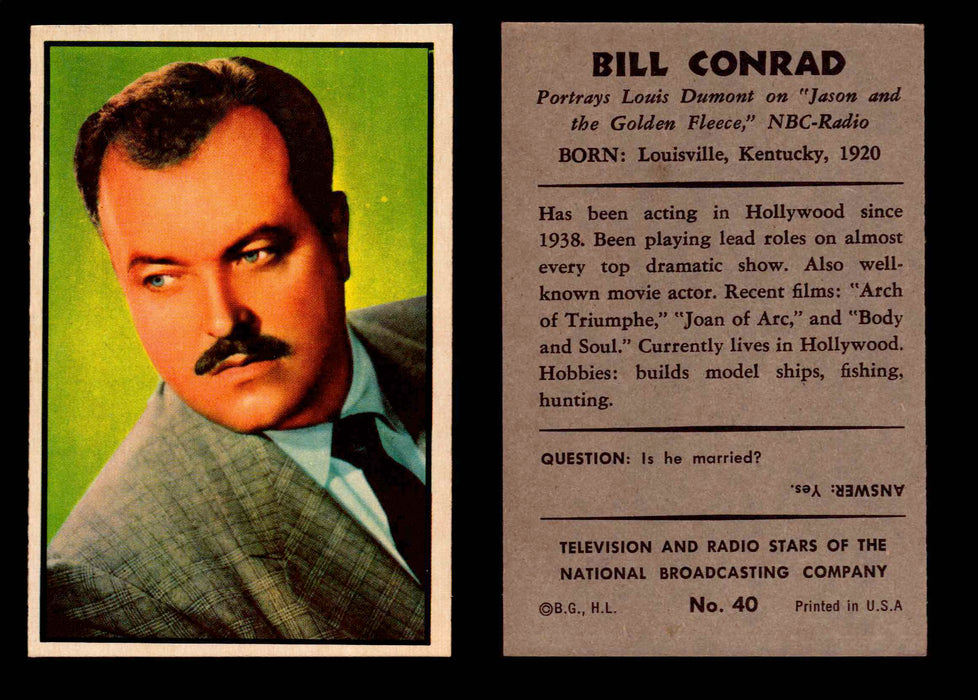 1953 Bowman NBC TV & Radio Stars Vintage Trading Card You Pick Singles #1-96 #40 Bill Conrad  - TvMovieCards.com