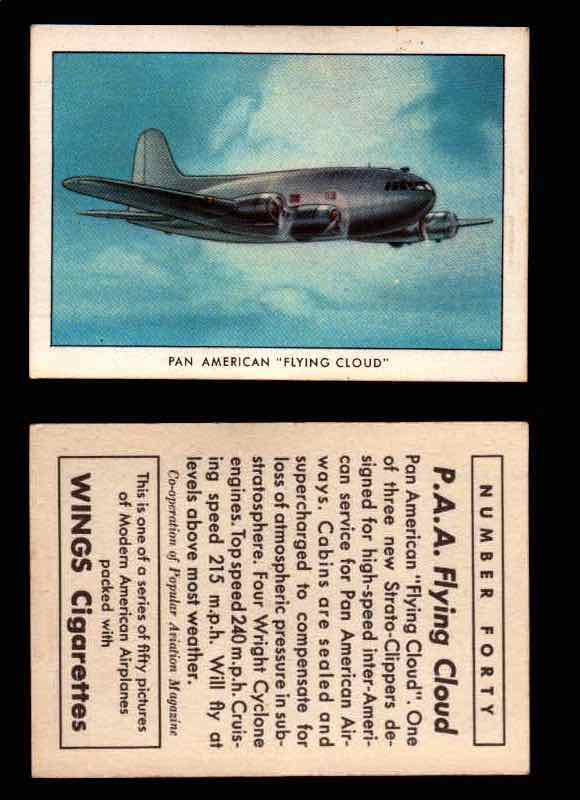 1940 Modern American Airplanes Series 1 Vintage Trading Cards Pick Singles #1-50 40 Pan American "Flying Cloud" (Strato Clipper)  - TvMovieCards.com