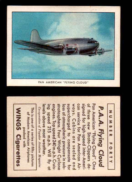 1940 Modern American Airplanes Series 1 Vintage Trading Cards Pick Singles #1-50 40 Pan American "Flying Cloud" (Strato Clipper)  - TvMovieCards.com