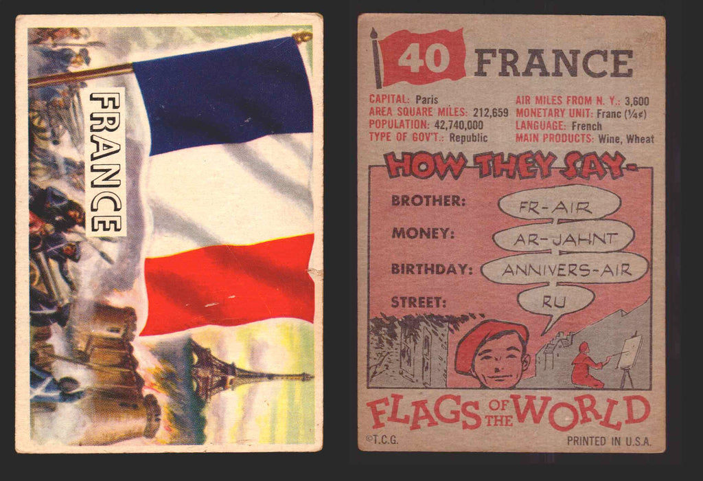 1956 Flags of the World Vintage Trading Cards You Pick Singles #1-#80 Topps 40	France  - TvMovieCards.com