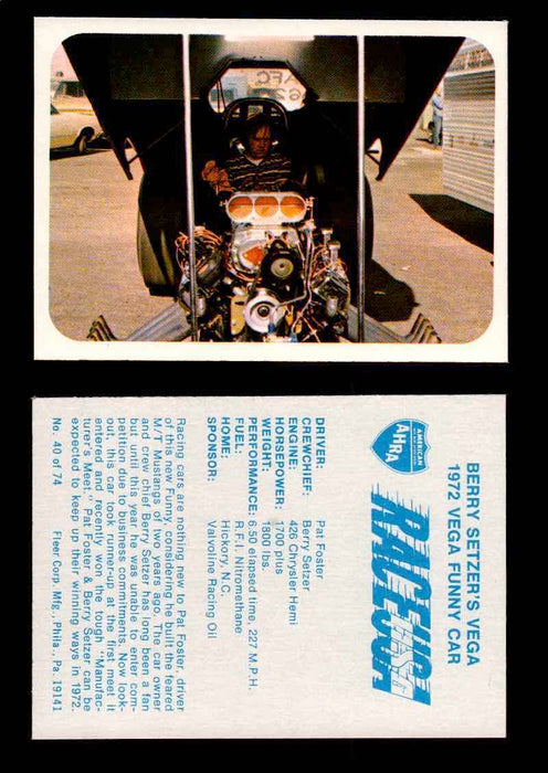 Race USA AHRA Drag Champs 1973 Fleer Vintage Trading Cards You Pick Singles 40 of 74   Berry Setzer's Vega  - TvMovieCards.com