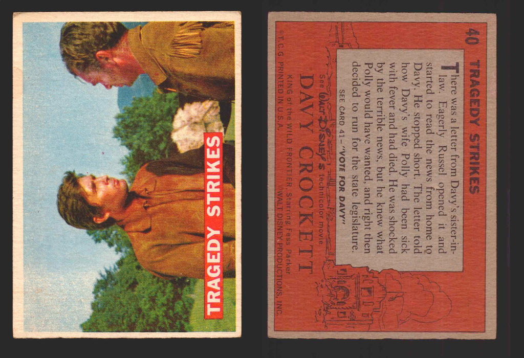 Davy Crockett Series 1 1956 Walt Disney Topps Vintage Trading Cards You Pick Sin 40   Tragedy Strikes  - TvMovieCards.com