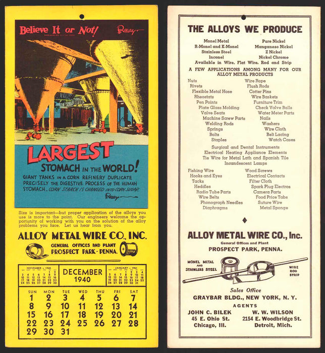 Ripley's Believe It or Not Facts Foldout Advertising Calendar 1933 - 1942 You Pi December	1940  - TvMovieCards.com
