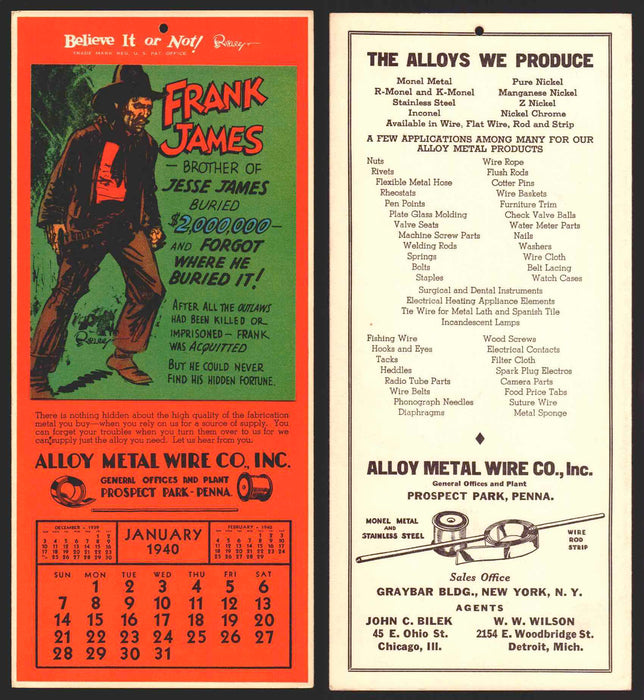 Ripley's Believe It or Not Facts Foldout Advertising Calendar 1933 - 1942 You Pi January	1940  - TvMovieCards.com