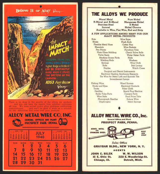 Ripley's Believe It or Not Facts Foldout Advertising Calendar 1933 - 1942 You Pi July	1940  - TvMovieCards.com