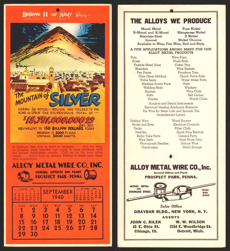 Ripley's Believe It or Not Facts Foldout Advertising Calendar 1933 - 1942 You Pi September	1940  - TvMovieCards.com