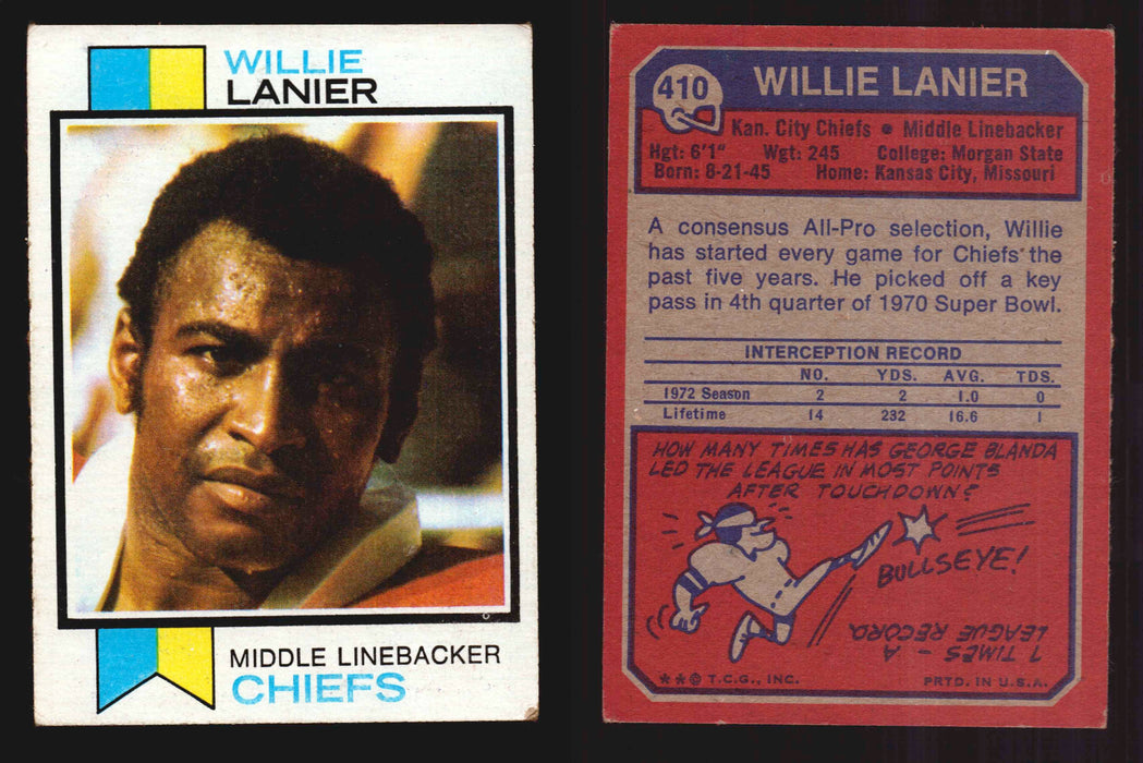 1973 Topps Football Trading Card You Pick Singles #1-#528 G/VG/EX #	410	Willie Lanier (HOF)  - TvMovieCards.com