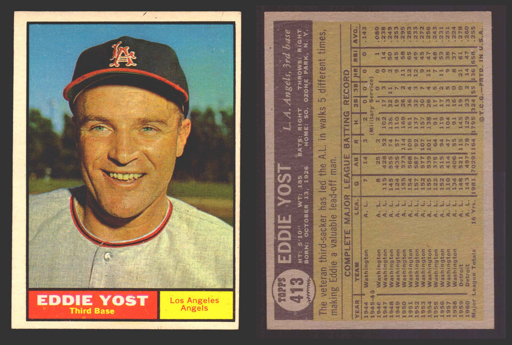 1961 Topps Baseball Trading Card You Pick Singles #400-#499 VG/EX #	413 Eddie Yost - Los Angeles Angels  - TvMovieCards.com