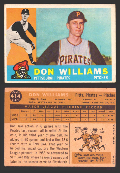 1960 Topps Baseball Trading Card You Pick Singles #250-#572 VG/EX 414 - Don Williams  - TvMovieCards.com