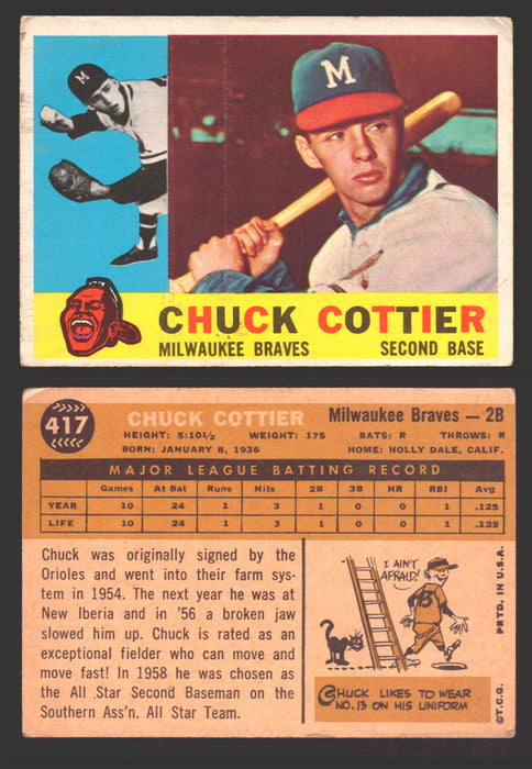 1960 Topps Baseball Trading Card You Pick Singles #250-#572 VG/EX 417 - Chuck Cottier  - TvMovieCards.com