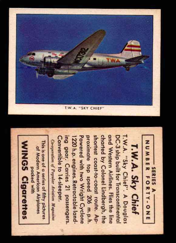 1940 Modern American Airplanes Series A Vintage Trading Cards Pick Singles #1-50 41 TWA "Sky Chief" ( Douglas DC-3)  - TvMovieCards.com