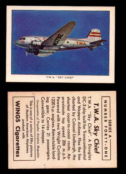 1940 Modern American Airplanes Series A Vintage Trading Cards Pick Singles #1-50 41 TWA "Sky Chief" ( Douglas DC-3)  - TvMovieCards.com