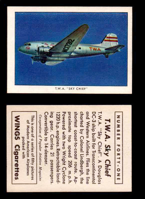 1940 Modern American Airplanes Series 1 Vintage Trading Cards Pick Singles #1-50 41 TWA "Sky Chief" ( Douglas DC-3)  - TvMovieCards.com