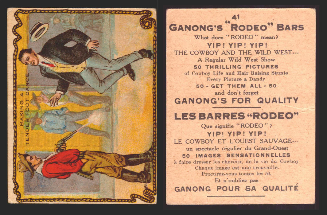 1930 Ganong "Rodeo" Bars V155 Cowboy Series #1-50 Trading Cards Singles #41 Making A Tenderfoot Dance  - TvMovieCards.com
