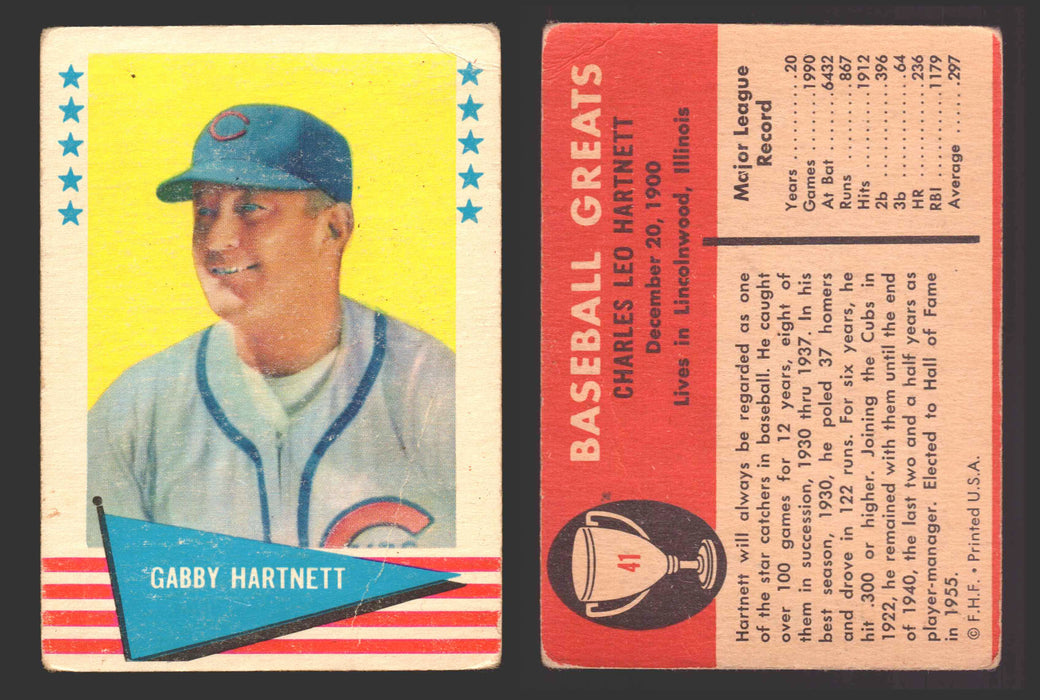 1961 Fleer Baseball Greats Trading Card You Pick Singles #1-#154 VG/EX 41 Gabby Hartnett (creased)  - TvMovieCards.com