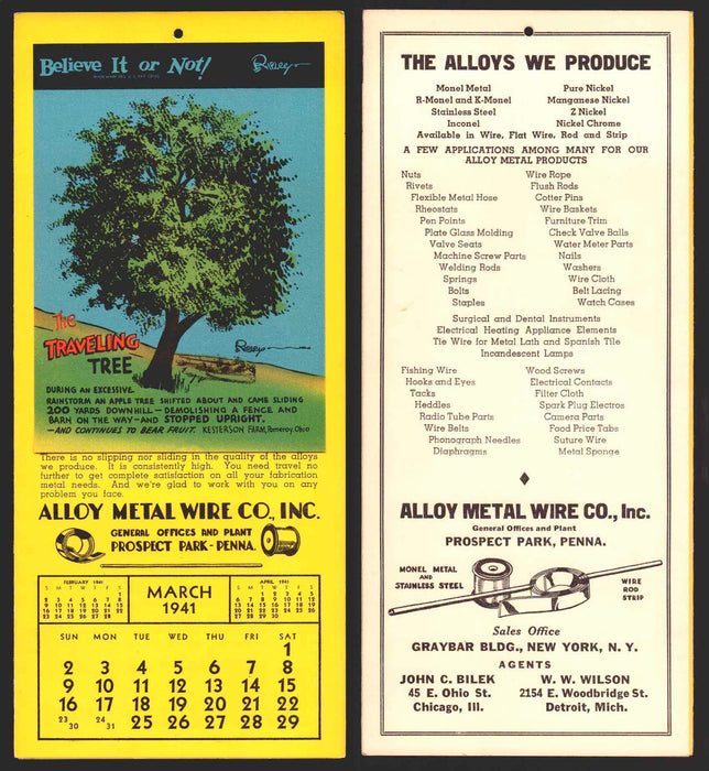 Ripley's Believe It or Not Facts Foldout Advertising Calendar 1933 - 1942 You Pi March	1941  - TvMovieCards.com