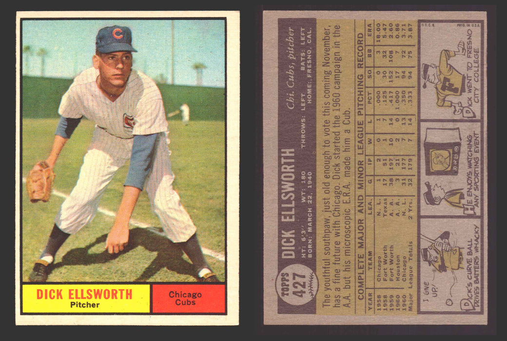 1961 Topps Baseball Trading Card You Pick Singles #400-#499 VG/EX #	427 Dick Ellsworth - Chicago Cubs  - TvMovieCards.com