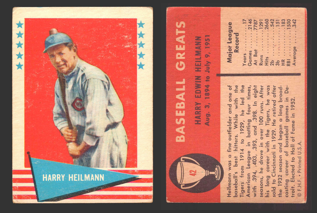 1961 Fleer Baseball Greats Trading Card You Pick Singles #1-#154 VG/EX 42 Harry Heilmann  - TvMovieCards.com