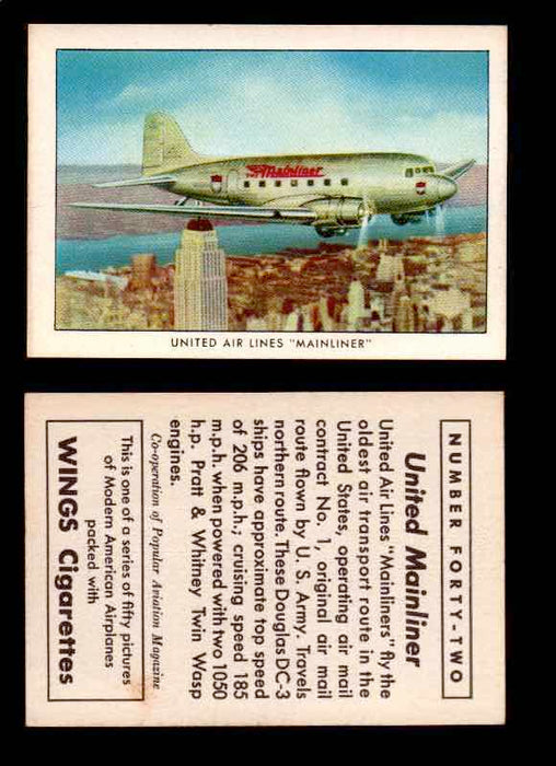 1940 Modern American Airplanes Series 1 Vintage Trading Cards Pick Singles #1-50 42 United Air Lines “Mainliner” (Douglas DC-3)  - TvMovieCards.com