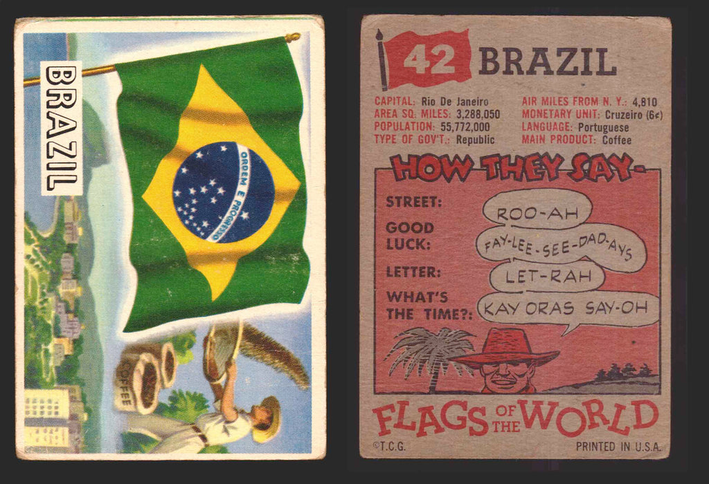 1956 Flags of the World Vintage Trading Cards You Pick Singles #1-#80 Topps 42	Brazil  - TvMovieCards.com