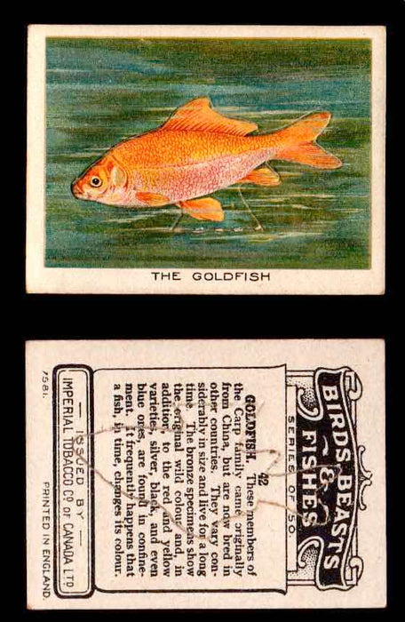 1923 Birds, Beasts, Fishes C1 Imperial Tobacco Vintage Trading Cards Singles #42 The Goldfish  - TvMovieCards.com
