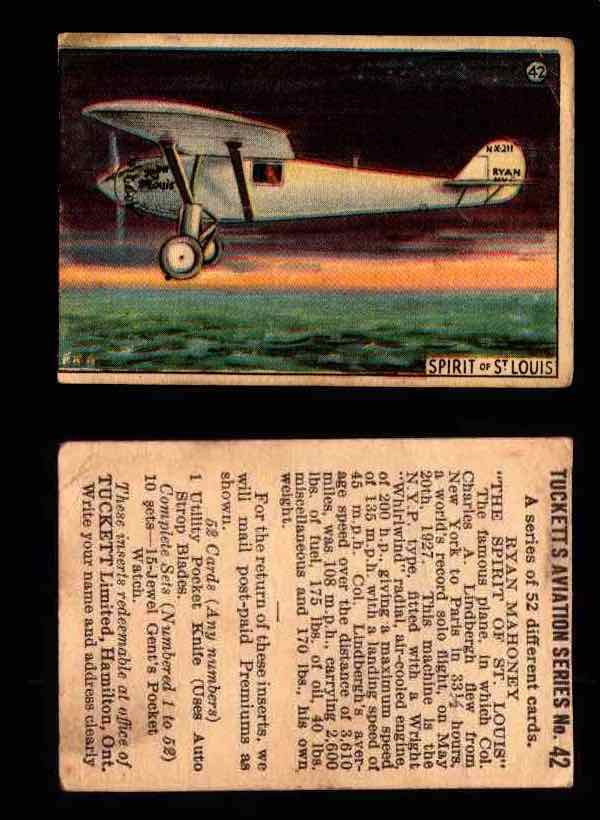 1929 Tucketts Aviation Series 1 Vintage Trading Cards You Pick Singles #1-52 #42 Ryan Mahoney  - TvMovieCards.com