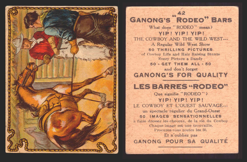 1930 Ganong "Rodeo" Bars V155 Cowboy Series #1-50 Trading Cards Singles #42 A Balky Pupil  - TvMovieCards.com