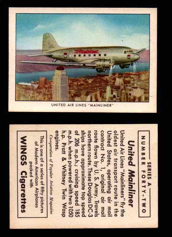 1940 Modern American Airplanes Series A Vintage Trading Cards Pick Singles #1-50 42 United Air Lines “Mainliner” (Douglas DC-3)  - TvMovieCards.com