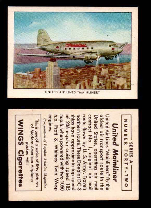 1940 Modern American Airplanes Series A Vintage Trading Cards Pick Singles #1-50 42 United Air Lines “Mainliner” (Douglas DC-3)  - TvMovieCards.com