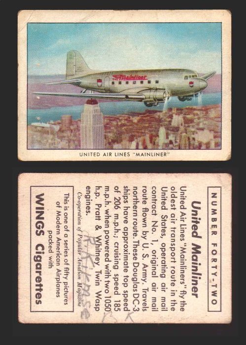 1940 Wings Cigarettes Modern Airplanes Series A B C You Pick Single Trading Cards #42 United Air Lines "Mainliner"  - TvMovieCards.com