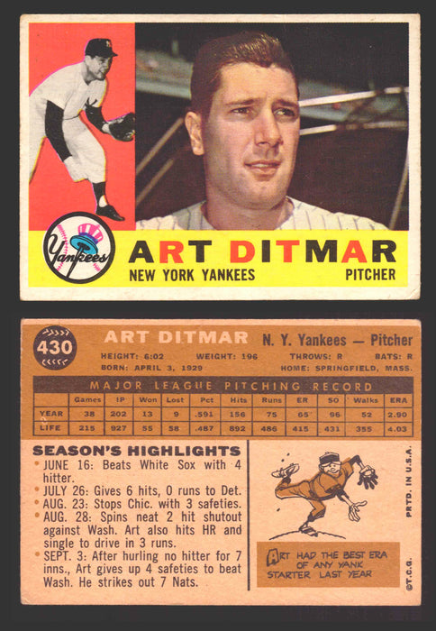 1960 Topps Baseball Trading Card You Pick Singles #250-#572 VG/EX 430 - Art Ditmar  - TvMovieCards.com