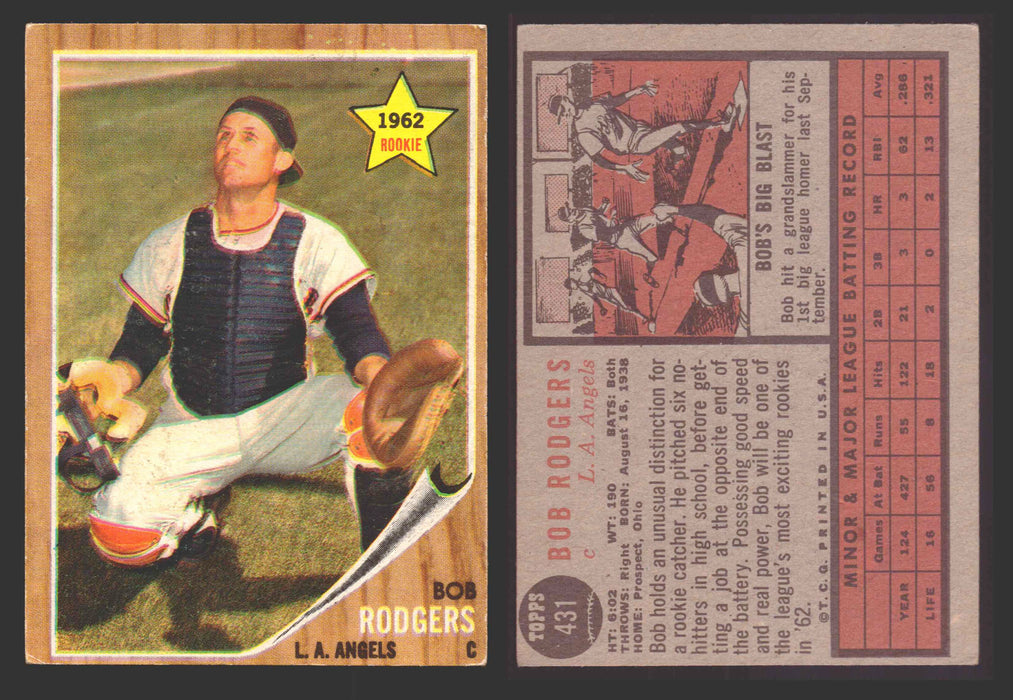 1962 Topps Baseball Trading Card You Pick Singles #400-#499 VG/EX #	431 Bob Rodgers - Los Angeles Angels RC  - TvMovieCards.com