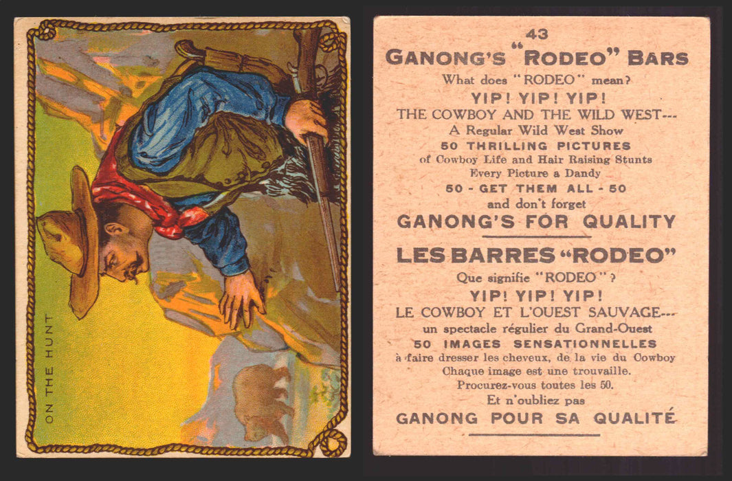 1930 Ganong "Rodeo" Bars V155 Cowboy Series #1-50 Trading Cards Singles #43 On The Hunt  - TvMovieCards.com