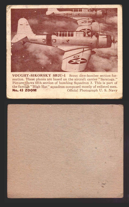1940 Zoom Airplanes Series 2 & 3 You Pick Single Trading Cards #1-200 Gum 43   Vought-Sikorsky SB2U-1  - TvMovieCards.com