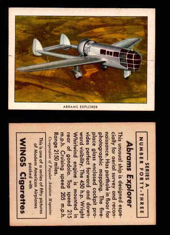 1940 Modern American Airplanes Series A Vintage Trading Cards Pick Singles #1-50 43 Abrams Explorer  - TvMovieCards.com
