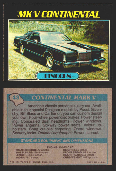 1976 Autos of 1977 Vintage Trading Cards You Pick Singles #1-99 Topps 43   Lincoln Continental Mark V  - TvMovieCards.com