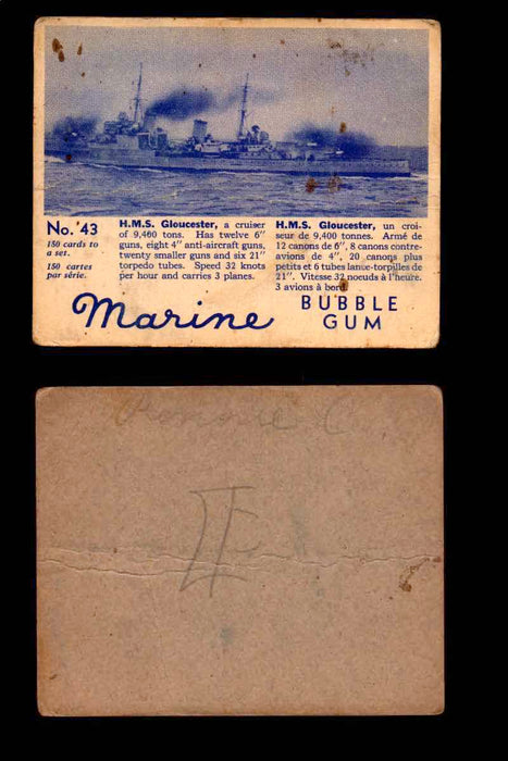 1944 Marine Bubble Gum World Wide V403-1 Vintage Trading Card #1-120 Singles #43 H.M.S. Gloucester  - TvMovieCards.com