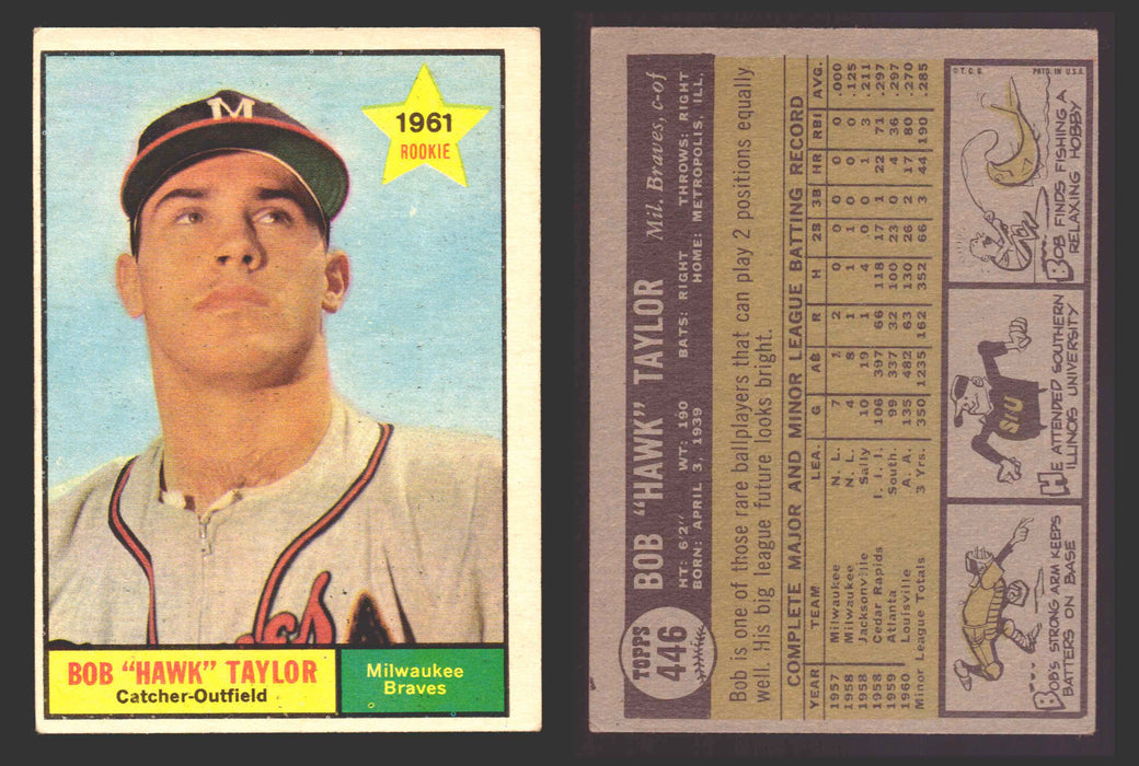 1961 Topps Baseball Trading Card You Pick Singles #400-#499 VG/EX #	446 Hawk Taylor - Milwaukee Braves  - TvMovieCards.com