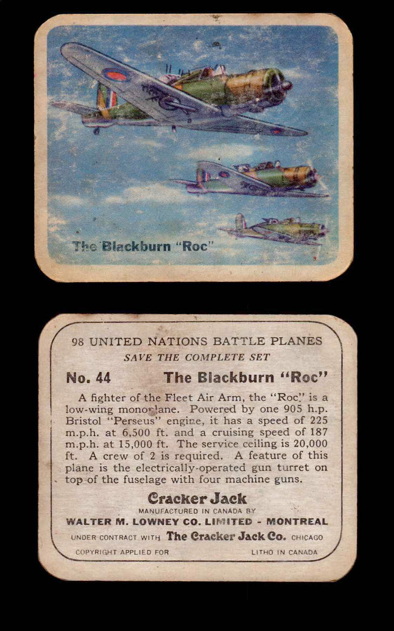 Cracker Jack United Nations Battle Planes Vintage You Pick Single Cards #1-70 #44  - TvMovieCards.com