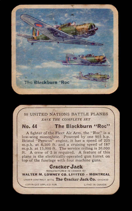 Cracker Jack United Nations Battle Planes Vintage You Pick Single Cards #1-70 #44  - TvMovieCards.com