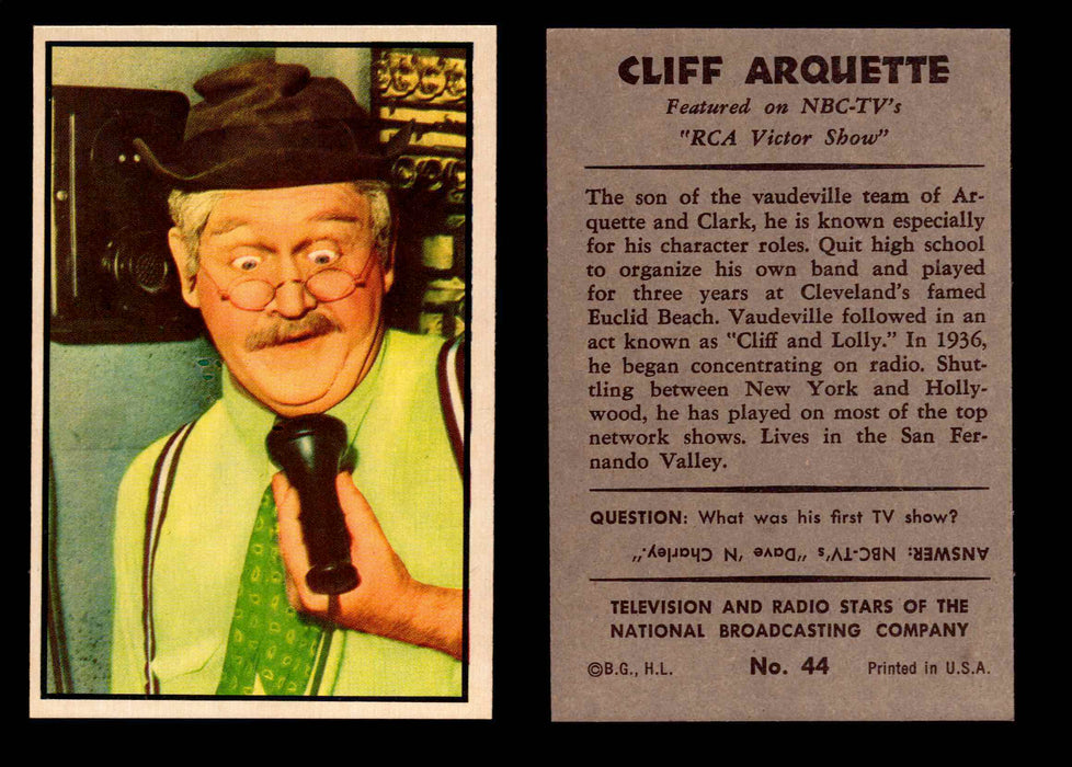 1953 Bowman NBC TV & Radio Stars Vintage Trading Card You Pick Singles #1-96 #44 Cliff Arquette  - TvMovieCards.com