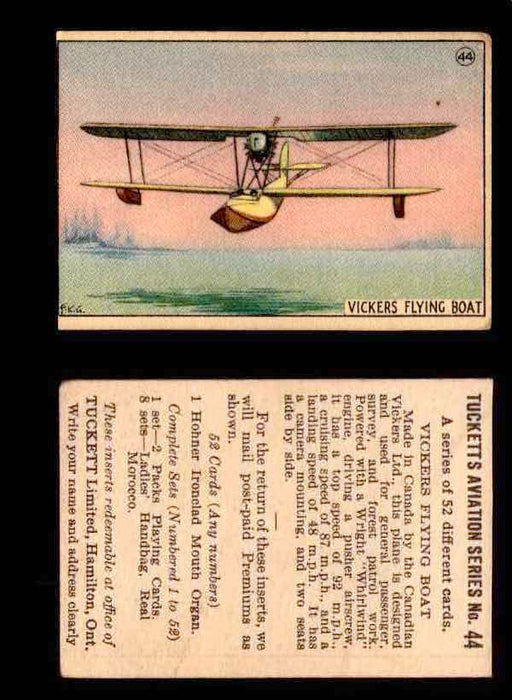 1929 Tucketts Aviation Series 1 Vintage Trading Cards You Pick Singles #1-52 #44 Vickers Flying Boat  - TvMovieCards.com