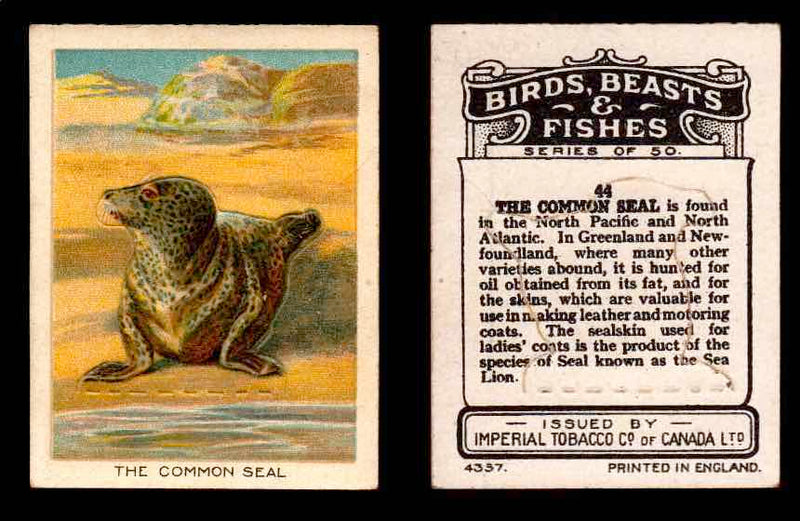 1923 Birds, Beasts, Fishes C1 Imperial Tobacco Vintage Trading Cards Singles #44 The Common Seal  - TvMovieCards.com