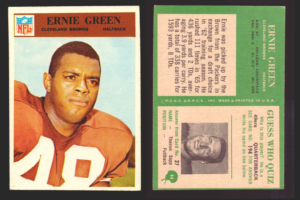 1966 Philadelphia Football NFL Trading Card You Pick Singles #1-#99 VG/EX 44 Ernie Green - Cleveland Browns  - TvMovieCards.com